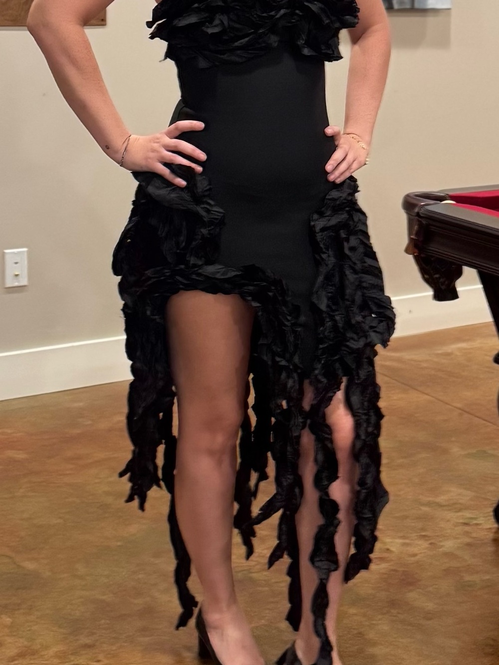 NovaLuxe Black Ruffled Fringe Mini Dress